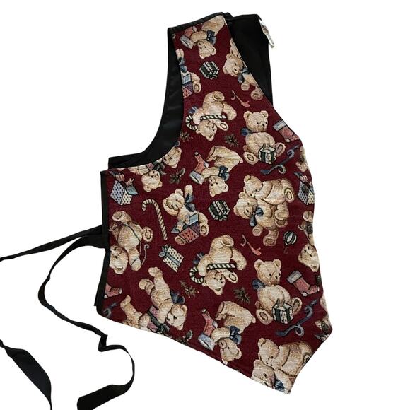 Bobbie Brooks Woman Christmas Teddy Bear Vest β Burgundy Tapestry Holiday Print - Picture 11 of 13